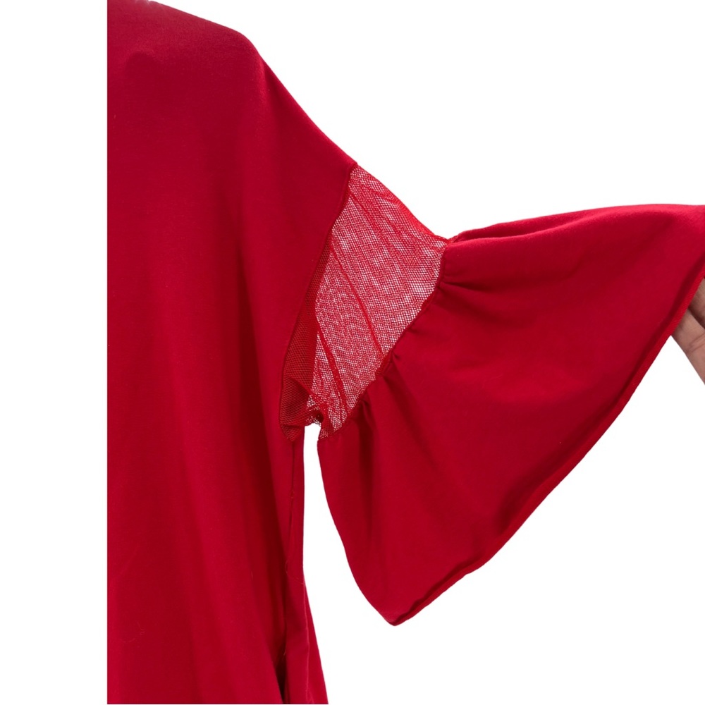 Umgee red t-shirt dress short bell sleeve mesh detail mini dress casual - Picture 5 of 6